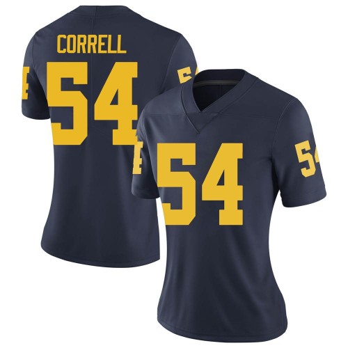 Kraig Correll Michigan Wolverines Women's NCAA #54 Navy Limited Brand Jordan College Stitched Football Jersey AMU6254JV